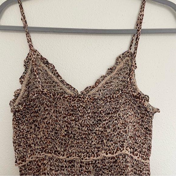 Smocked Animal Leopard Print Mini Dress MEDIUM - Picture 7 of 10